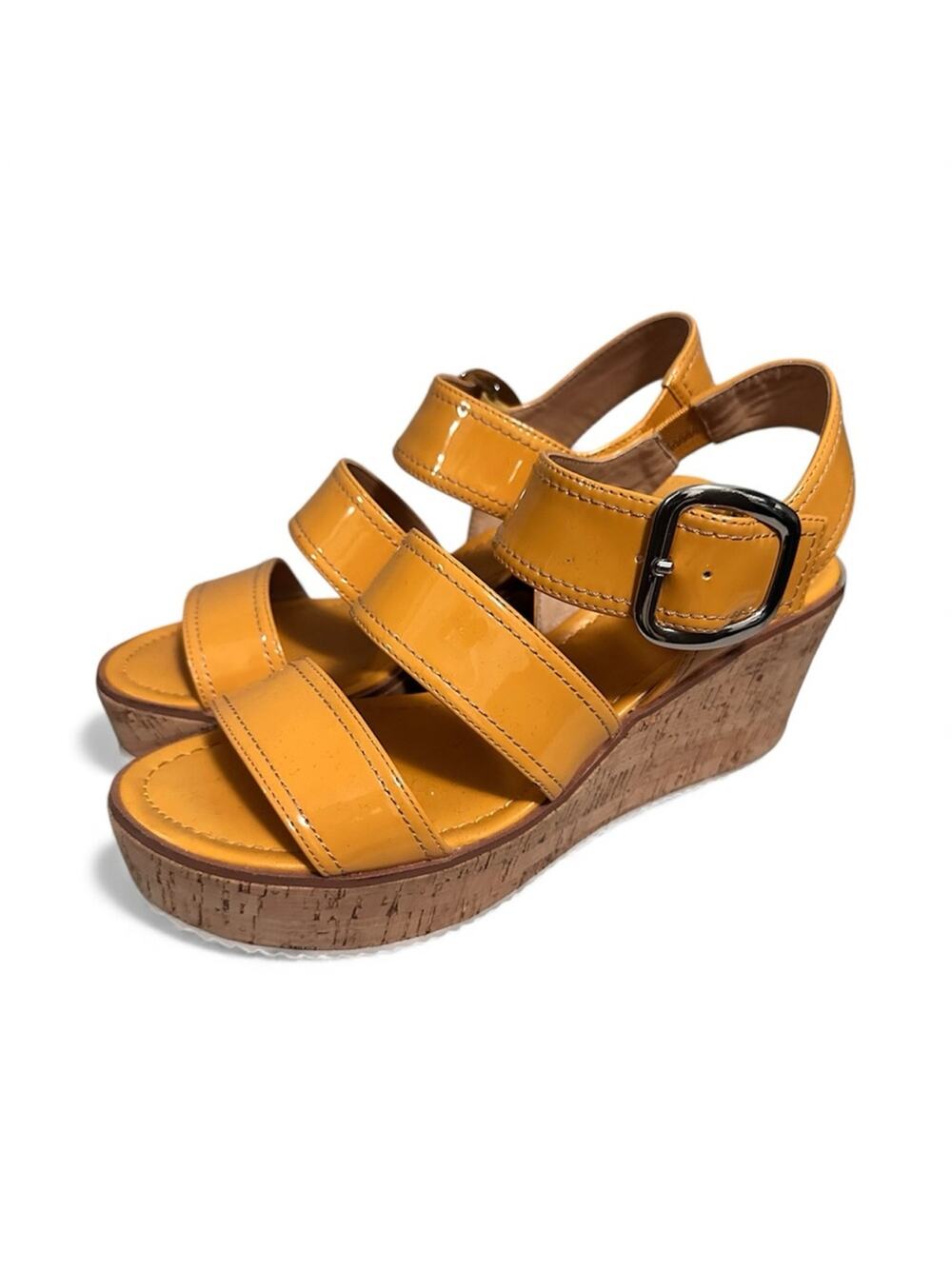 Donald J. Pliner Irving Platform Wedge Open Toe Strappy Sandals Yellow Womens 11